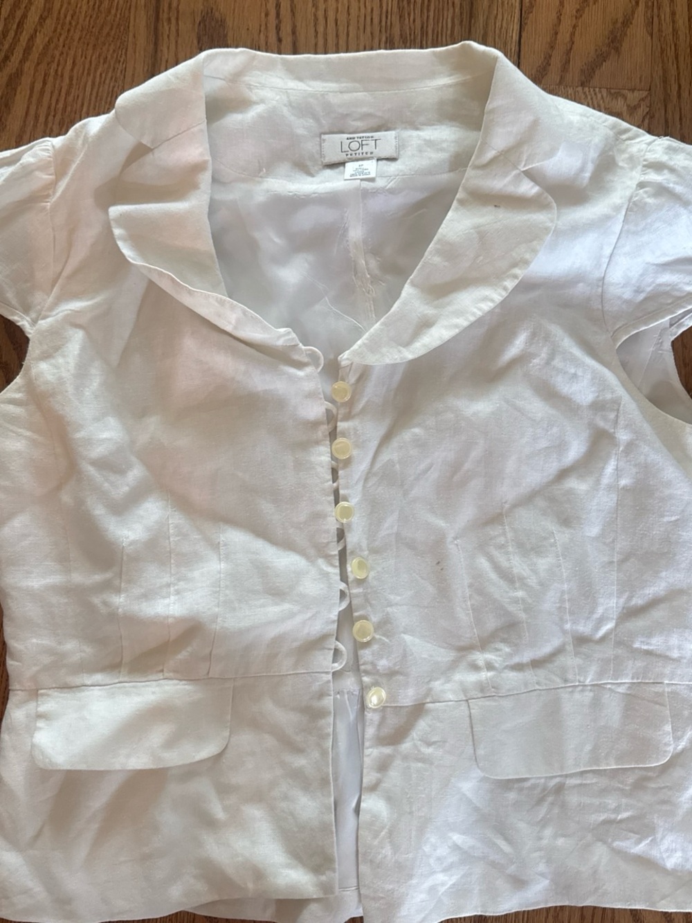 LOFT White Linen Short Sleeve Button Front Jacket